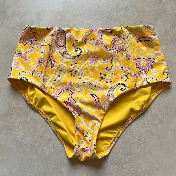 Sanctuary High Waisted Yellow Paisley Bikini Swim Bottom Size S - Picture 2 of 8